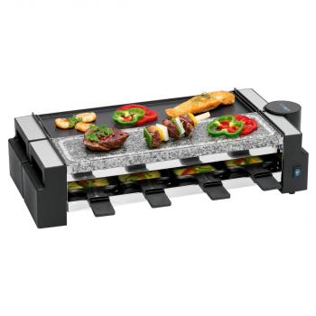 ARDEBO.de Clatronic RG 3678 Raclette Grill mit heißem Stein, 2x 600W, 8 Pfännchen, schwarz (263815)