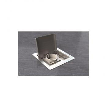 BS Bodensteckdose, 1-fach, eckig, Klappdeckel aus Edelstahl, inkl. Aufnahmebox (3301E)