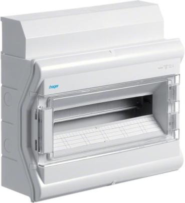 ARDEBO.de Hager VE118DN Vector Kleinverteiler, Aufputz, 1-reihig, IP65, 18PLE, mit Rangierkanal, grau