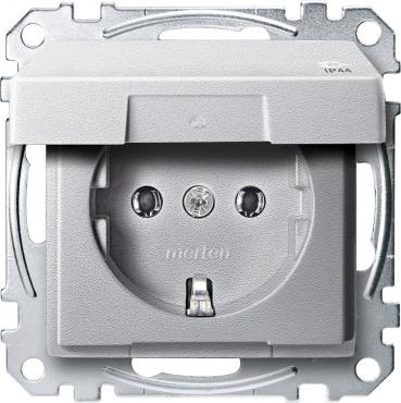ARDEBO.de Merten SCHUKO Steckdose mit Klappdeckel, System M, IP44, erhöhter Berührungsschutz, Steckklemmen, aluminium matt (MEG2314-0460)