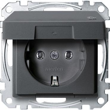 ARDEBO.de Merten MEG2314-0414 SCHUKO Steckdose mit Klappdeckel, IP44, erhöhter Berührungsschutz, Steckklemmen, 16 A, AC 250 V, DIN 49440, anthrazit matt, System M