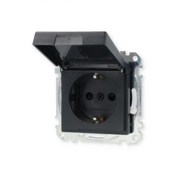 Merten MEG2314-0414 SCHUKO Steckdose mit Klappdeckel, IP44, erhöhter Berührungsschutz, Steckklemmen, 16 A, AC 250 V, DIN 49440, anthrazit matt, System M