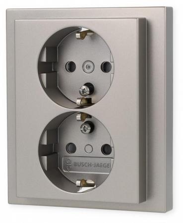 ARDEBO.de Busch-Jaeger 202 EUJB-866 Schuko Doppelsteckdose, Safety+, Edelstahl (2TKA00003921)