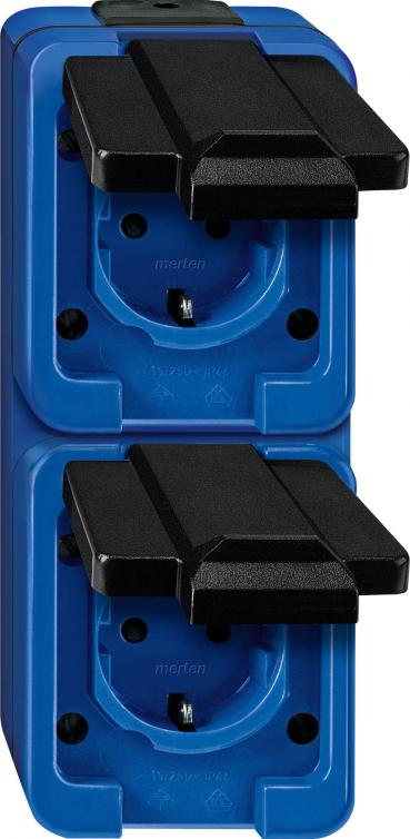 ARDEBO.de Merten SCHUKO-Steckdose, Serie Schlagfest, 2fach, senkrecht, blau (229286)