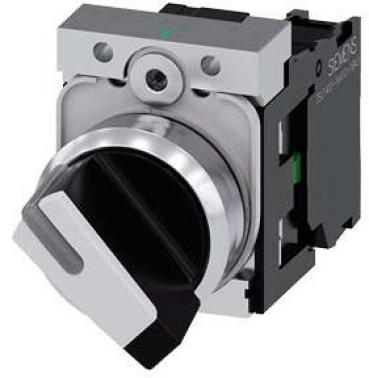 ARDEBO.de Siemens 3SU1150-2BF60-1BA0 Knebelschalter, beleuchtbar, 22 mm, rund, Metall, hochglanz, weiß, Knebel, kurz, 2 Schaltstellungen O-I, verrastend, Schaltwinkel 90°, 10:30h/13:30h, mit Halter, 1S, Schraubanschluss