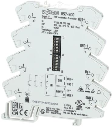 Wago 857-800 Temperaturmessumformer für RTD Sensoren, 24VDC, lichtgrau