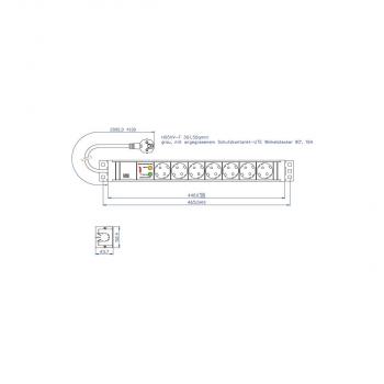 Bachmann 19 Zoll Steckdosenleiste, 7xSchuko, 1HE PVC, ÜSS, 2m, grau (333.604)