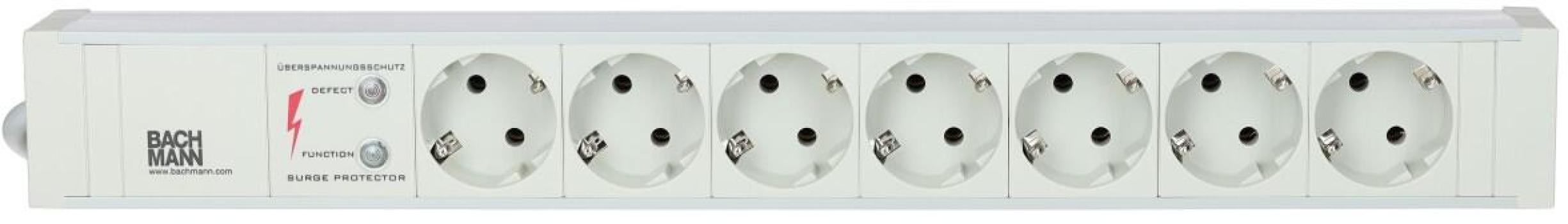 Bachmann 19 Zoll Steckdosenleiste, 7xSchuko, 1HE PVC, ÜSS, 2m, grau (333.604)