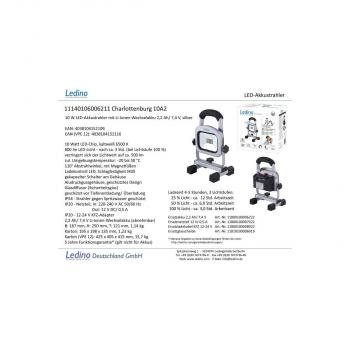 Ledino LED-Akkustrahler 10W Charlottenburg 10A2, silber (11140106006211)