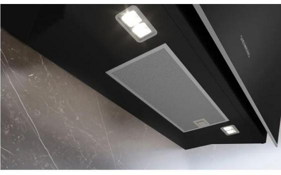 Siemens LC91KLT60 A+ Kopffreihaube, 90 cm breit, 1.007 m³/h, cookConnect System, iQdrive-Motor, Leistung 3-stufig + 2 Intensiv, Klarglas schwarz bedruckt