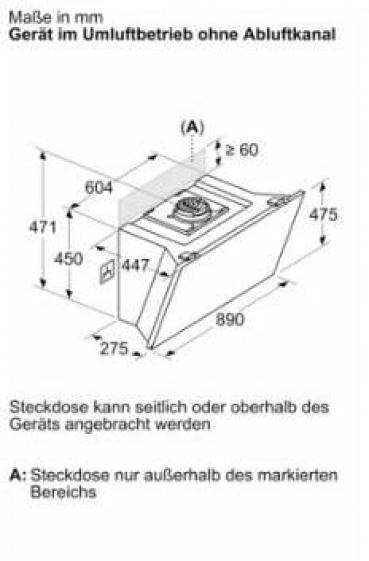 Siemens LC91KLT60 A+ Kopffreihaube, 90 cm breit, 1.007 m³/h, cookConnect System, iQdrive-Motor, Leistung 3-stufig + 2 Intensiv, Klarglas schwarz bedruckt