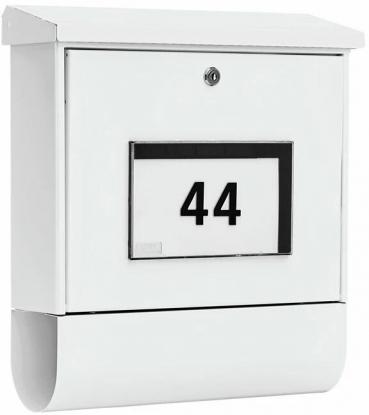 ARDEBO.de Burg Wächter Malaga 4400 W Solar-Briefkasten-Set, mit Zeitungsfach, Querformat, Öffnungsstopp, Hausnummernfeld, weiß (75320)