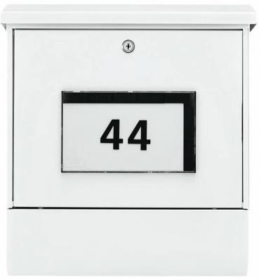 Burg Wächter Malaga 4400 W Solar-Briefkasten-Set, mit Zeitungsfach, Querformat, Öffnungsstopp, Hausnummernfeld, weiß (75320)