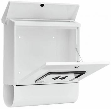 Burg Wächter Malaga 4400 W Solar-Briefkasten-Set, mit Zeitungsfach, Querformat, Öffnungsstopp, Hausnummernfeld, weiß (75320)