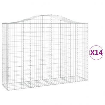 Gabionen mit Hochbogen 14Stk. 200x50x140/160cm Verzinktes Eisen