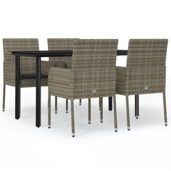 5-tlg. Garten-Essgruppe mit Kissen Schwarz und Grau Poly Rattan