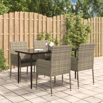 ARDEBO.de - 5-tlg. Garten-Essgruppe mit Kissen Schwarz und Grau Poly Rattan