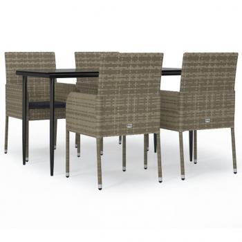 5-tlg. Garten-Essgruppe mit Kissen Schwarz und Grau Poly Rattan
