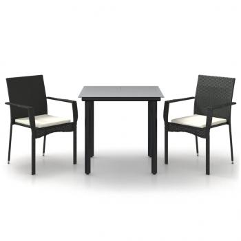 3-tlg. Garten-Essgruppe mit Kissen Schwarz Poly Rattan