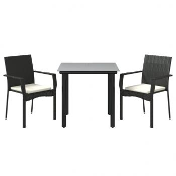 3-tlg. Garten-Essgruppe mit Kissen Schwarz Poly Rattan