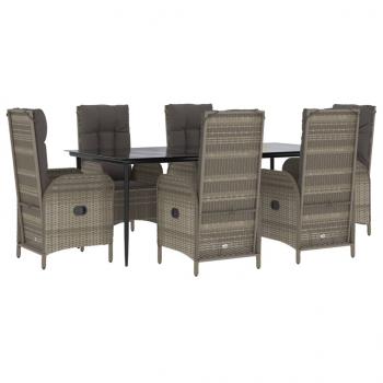7-tlg. Garten-Essgruppe mit Kissen Schwarz und Grau Poly Rattan