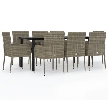 9-tlg. Garten-Essgruppe mit Kissen Schwarz und Grau Poly Rattan