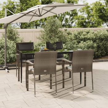 ARDEBO.de - 5-tlg. Garten-Essgruppe mit Kissen Schwarz und Grau Poly Rattan