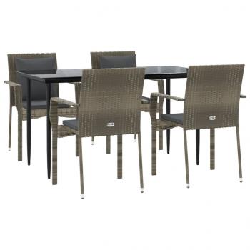 5-tlg. Garten-Essgruppe mit Kissen Schwarz und Grau Poly Rattan