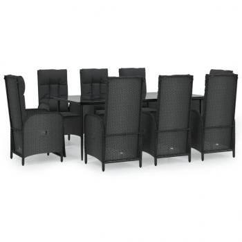 9-tlg. Garten-Essgruppe mit Kissen Schwarz Poly Rattan