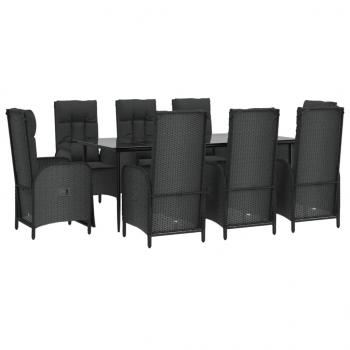 9-tlg. Garten-Essgruppe mit Kissen Schwarz Poly Rattan