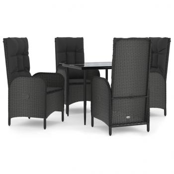 ARDEBO.de - 5-tlg. Garten-Essgruppe mit Kissen Schwarz Poly Rattan