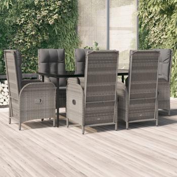 ARDEBO.de - 7-tlg. Garten-Essgruppe mit Kissen Schwarz und Grau Poly Rattan