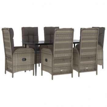 7-tlg. Garten-Essgruppe mit Kissen Schwarz und Grau Poly Rattan