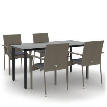 5-tlg. Garten-Essgruppe mit Kissen Schwarz und Grau Poly Rattan