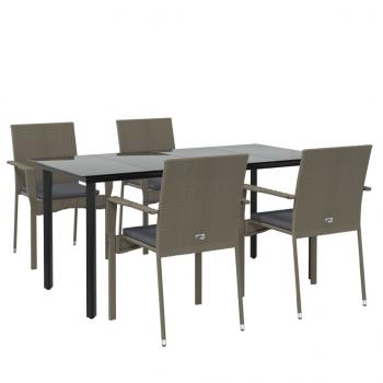 5-tlg. Garten-Essgruppe mit Kissen Schwarz und Grau Poly Rattan