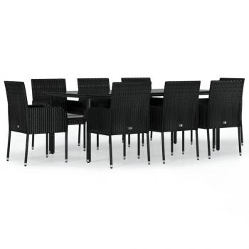 9-tlg. Garten-Essgruppe mit Kissen Schwarz Poly Rattan