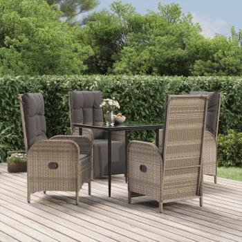 ARDEBO.de - 5-tlg. Garten-Essgruppe mit Kissen Schwarz und Grau Poly Rattan