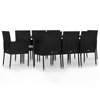 9-tlg. Garten-Essgruppe mit Kissen Schwarz Poly Rattan