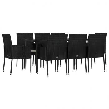 9-tlg. Garten-Essgruppe mit Kissen Schwarz Poly Rattan
