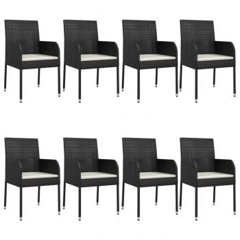 9-tlg. Garten-Essgruppe mit Kissen Schwarz Poly Rattan