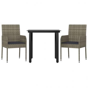 3-tlg. Garten-Essgruppe mit Kissen Schwarz und Grau Poly Rattan