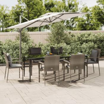 ARDEBO.de - 7-tlg. Garten-Essgruppe mit Kissen Schwarz und Grau Poly Rattan