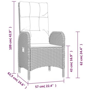 ARDEBO.de - 3-tlg. Garten-Essgruppe mit Kissen Schwarz und Grau Poly Rattan