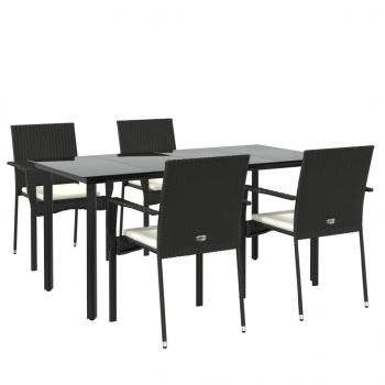 5-tlg. Garten-Essgruppe mit Kissen Schwarz Poly Rattan
