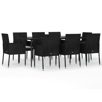 9-tlg. Garten-Essgruppe mit Kissen Schwarz Poly Rattan