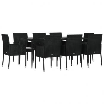 9-tlg. Garten-Essgruppe mit Kissen Schwarz Poly Rattan