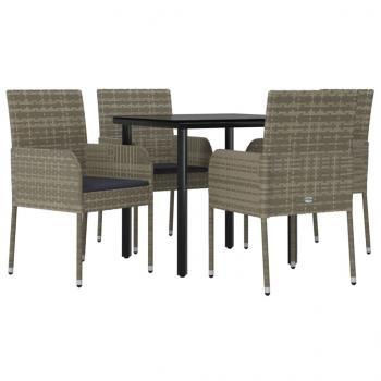 5-tlg. Garten-Essgruppe mit Kissen Schwarz und Grau Poly Rattan