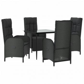 5-tlg. Garten-Essgruppe mit Kissen Schwarz Poly Rattan