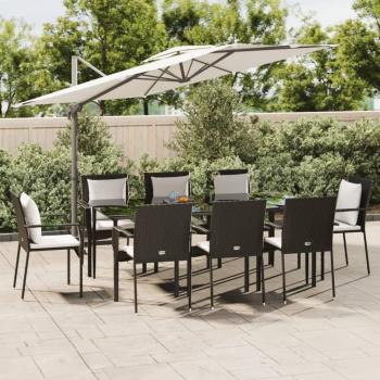ARDEBO.de - 7-tlg. Garten-Essgruppe mit Kissen Schwarz Poly Rattan