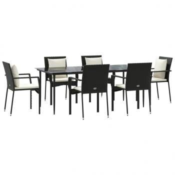 7-tlg. Garten-Essgruppe mit Kissen Schwarz Poly Rattan